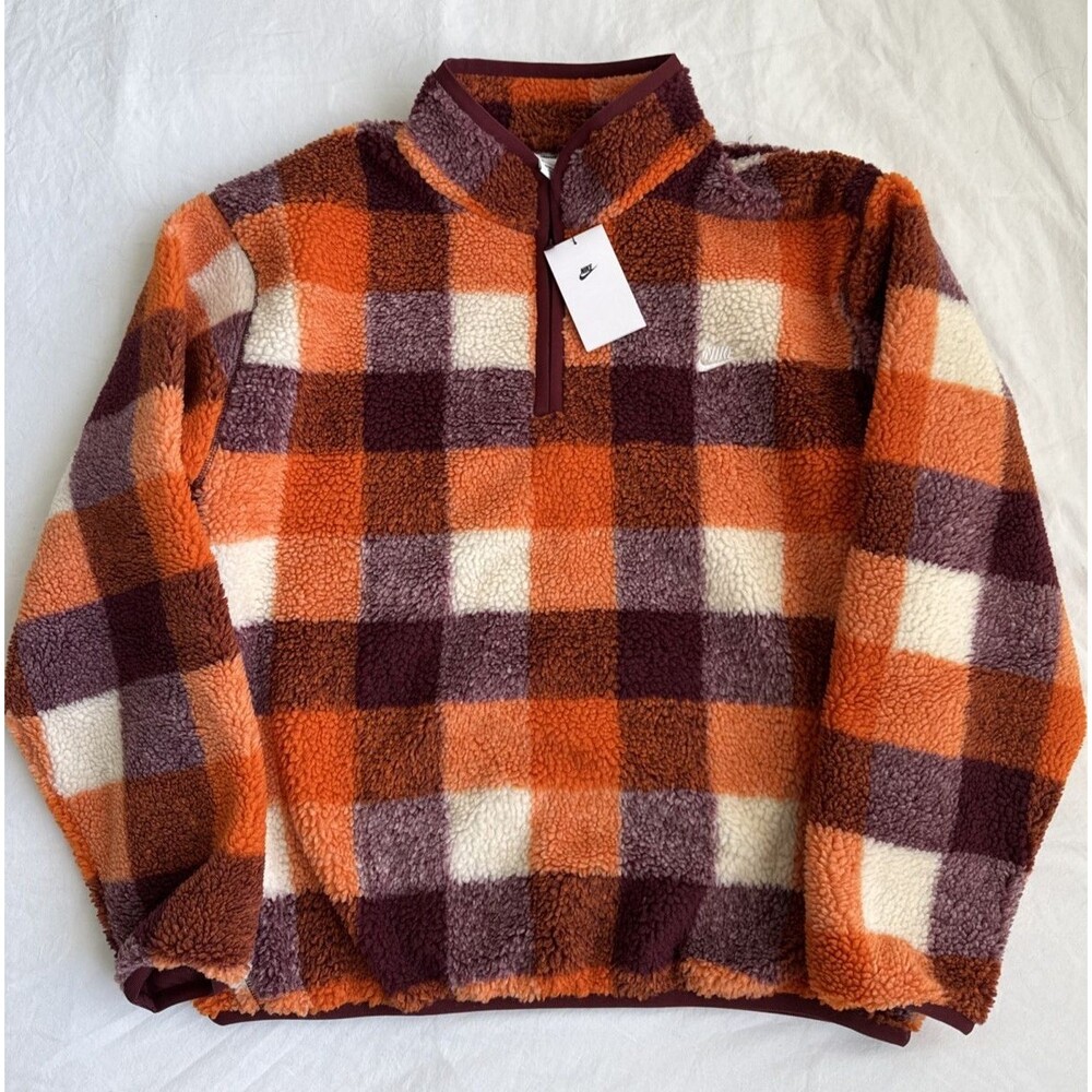 Nike Club Winterized Sherpa Fleece Half Zip Mens XL Plaid NWT FZ0896-272